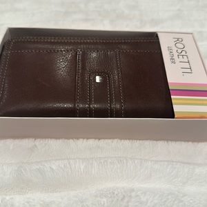 ROSETTI Brown Leather Wallet with 5 zippers, Checkbook, Coins, Creditcards, ID.
